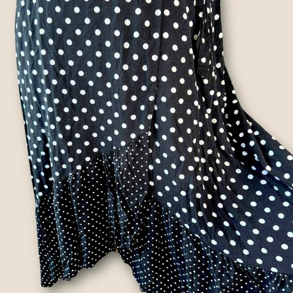 Torrid Polka Dot Faux Wrap Ruffled Maxi Skirt High Low Size 1X 14/16 Black White - Picture 7 of 14